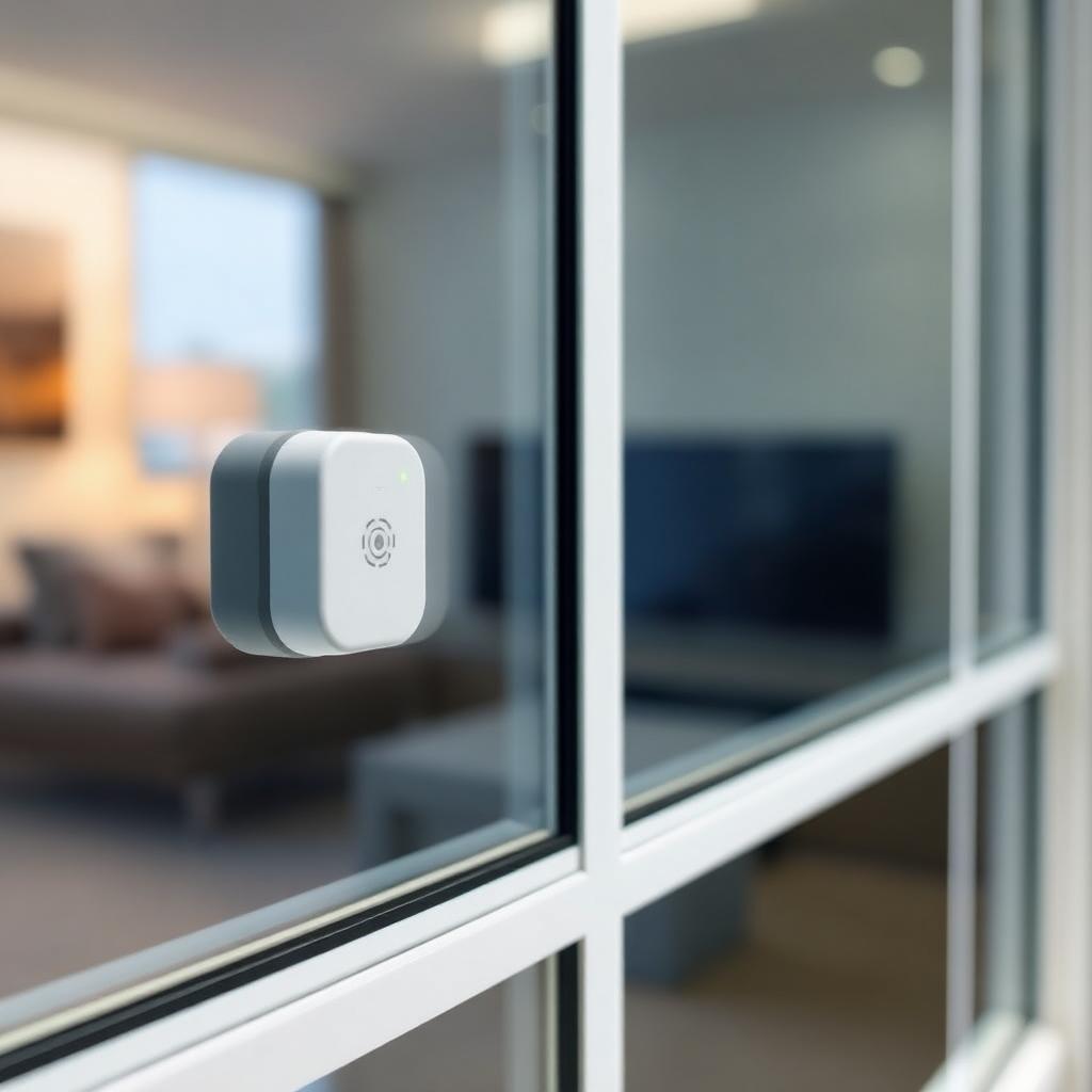 TekLocks smart vibration sensor mounted on a glass window frame